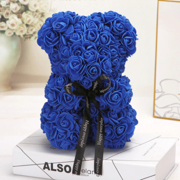 Medvedek iz penastih vrtnic modre barve, 25 cm